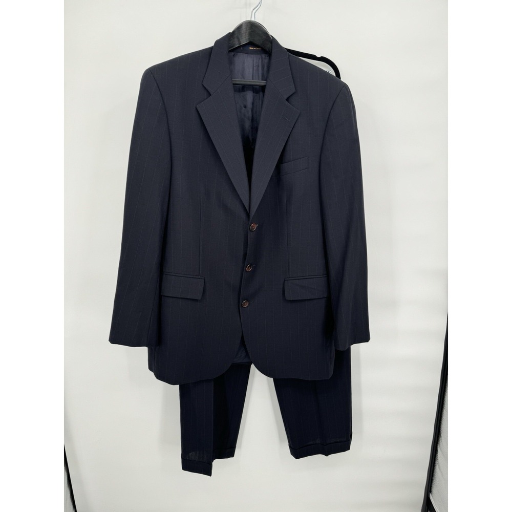 Ralph Lauren 100% Wool Blue Pinstriped Made in Canada VTG Men's Size 41‎